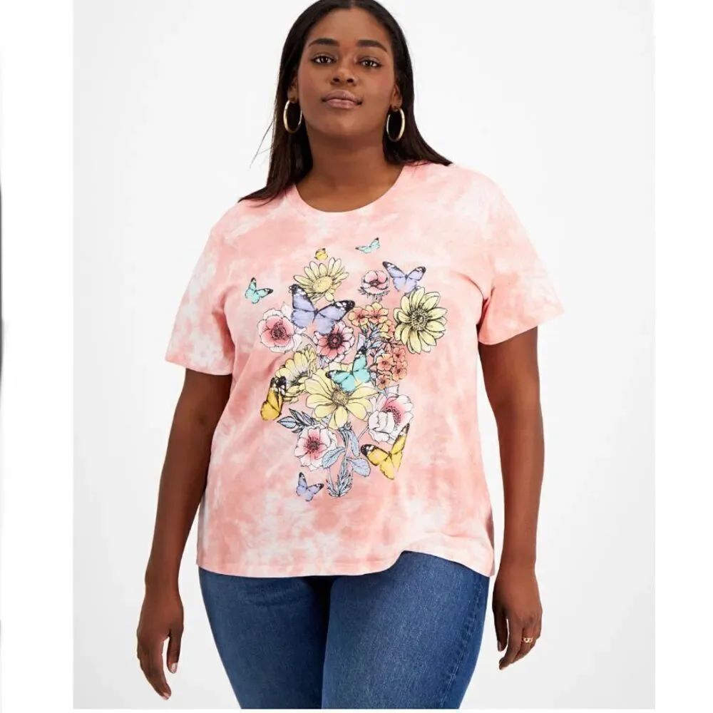 NWT Rebellious One 3X Pink Tie dye Trendy Tie-Dye Bouquet Print T-Shirt